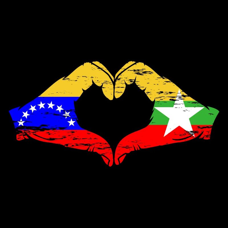 Venezuela Myanmar drapeau mains forme de coeur utilisé