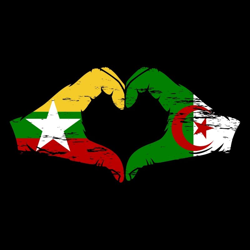 Myanmar Algérie drapeau mains forme de coeur utilisé