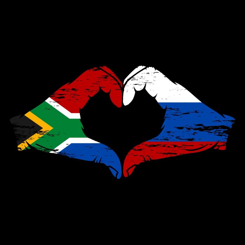 Afrique du Sud Russie Drapeau Mains Coeur Forme Utilisé