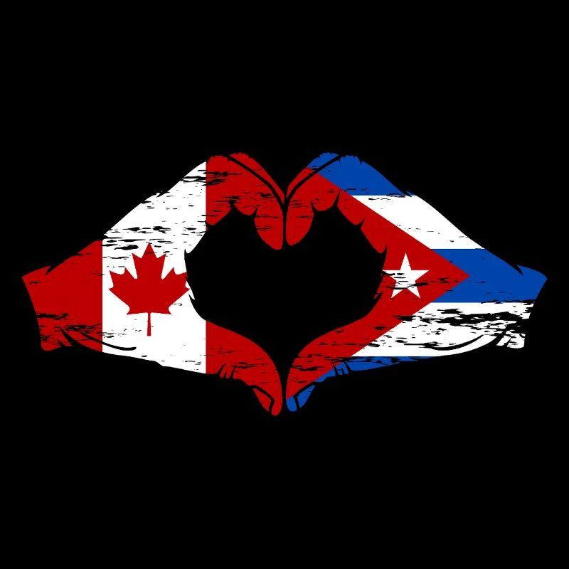 Canada Cuba flag hands heart shape used