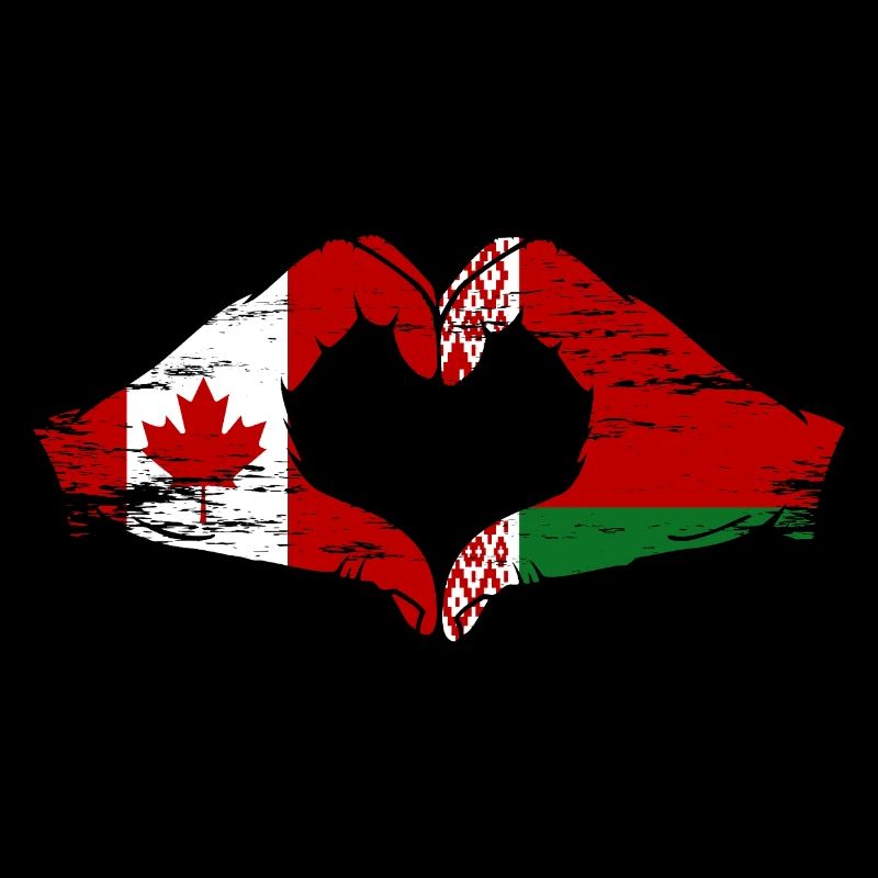 Canada Belarus flag hands heart shape used