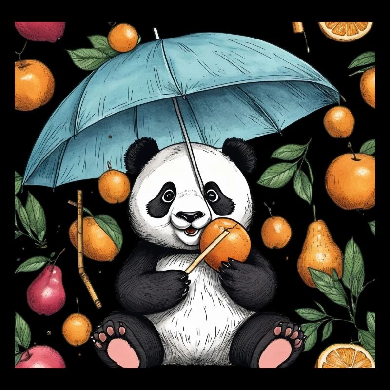 Hand drawn panda with umbrella
