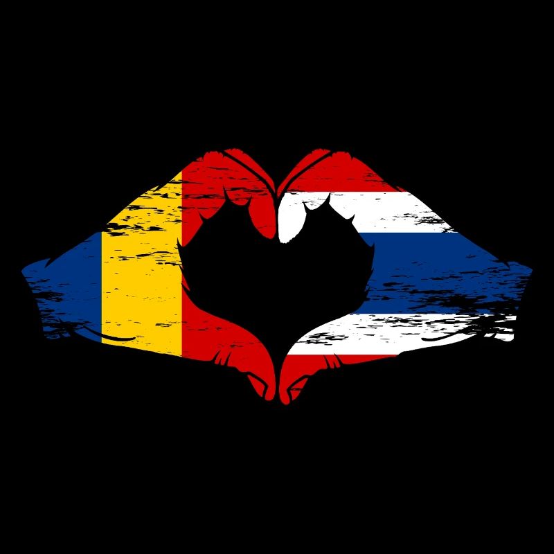 Roumanie Thaïlande drapeau mains forme de coeur utilisé