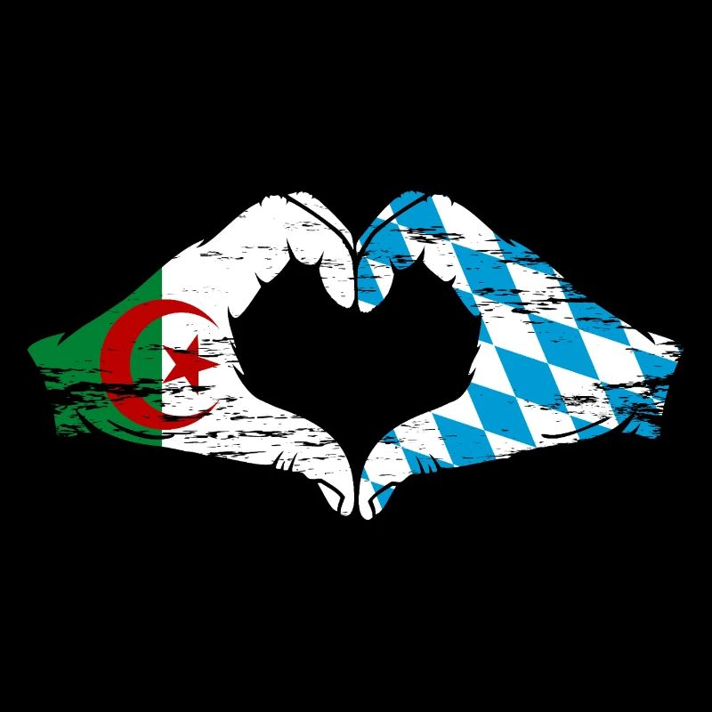 Algérie Bavière Drapeau Mains Coeur Forme Utilisé
