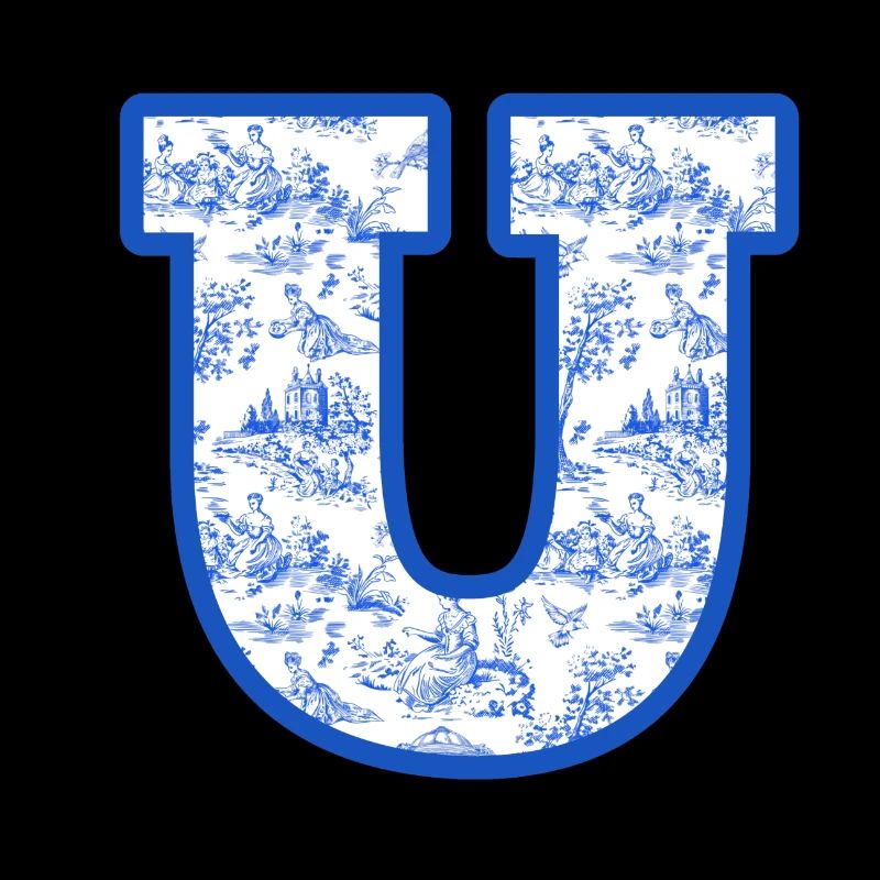 Blue chinoiserie u letter