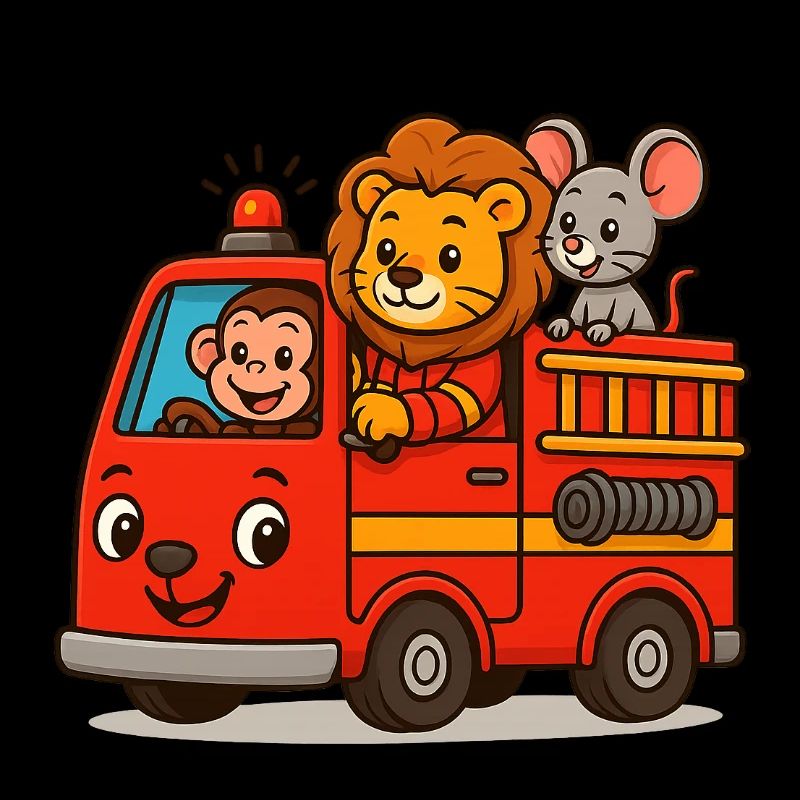 Fire Truck Monkey Mouse Lion Kids Babies Cute