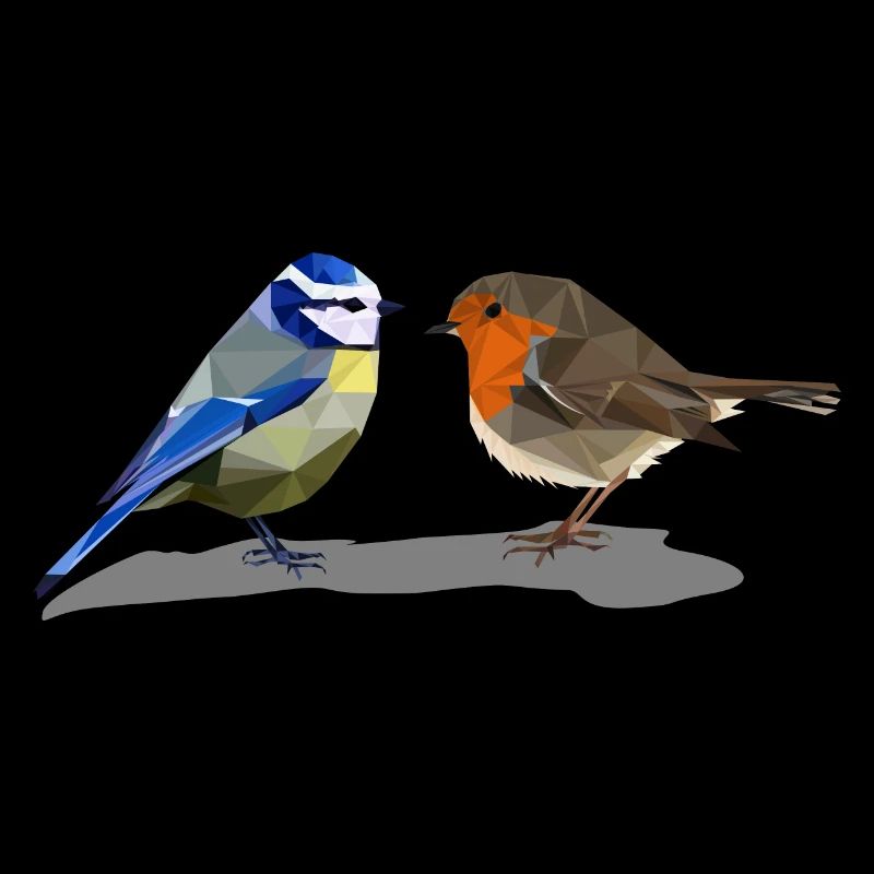 Blaumeise Rotkehlchen Polygonstil heimischer Vogel