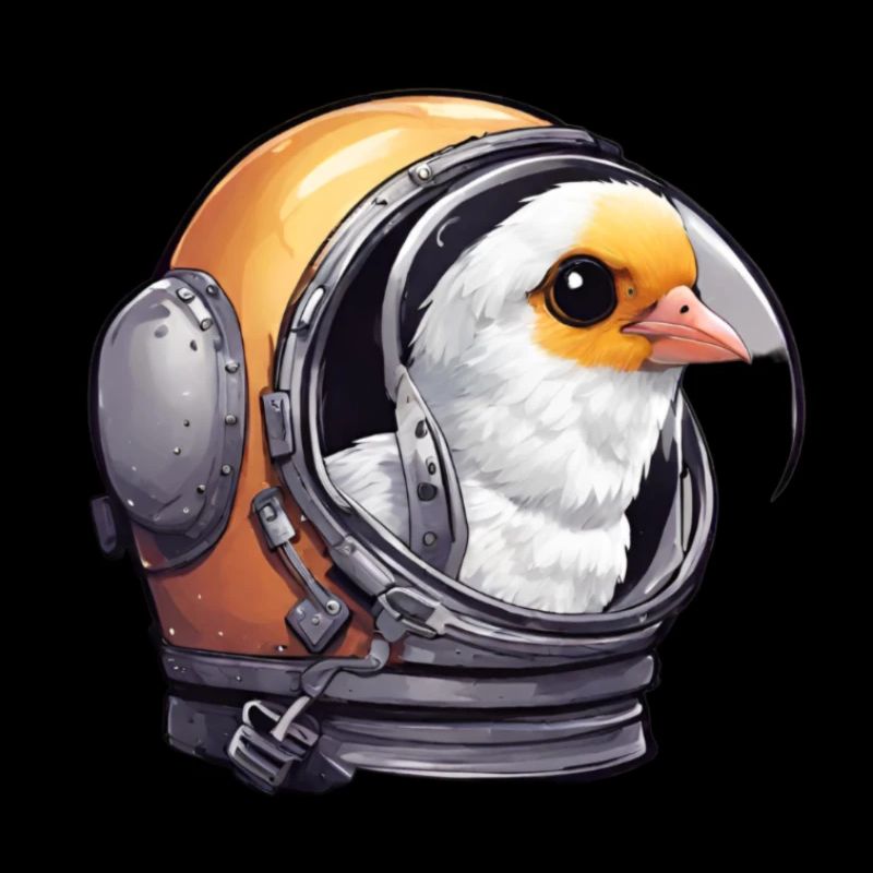 Cute bird in astronaut helmet