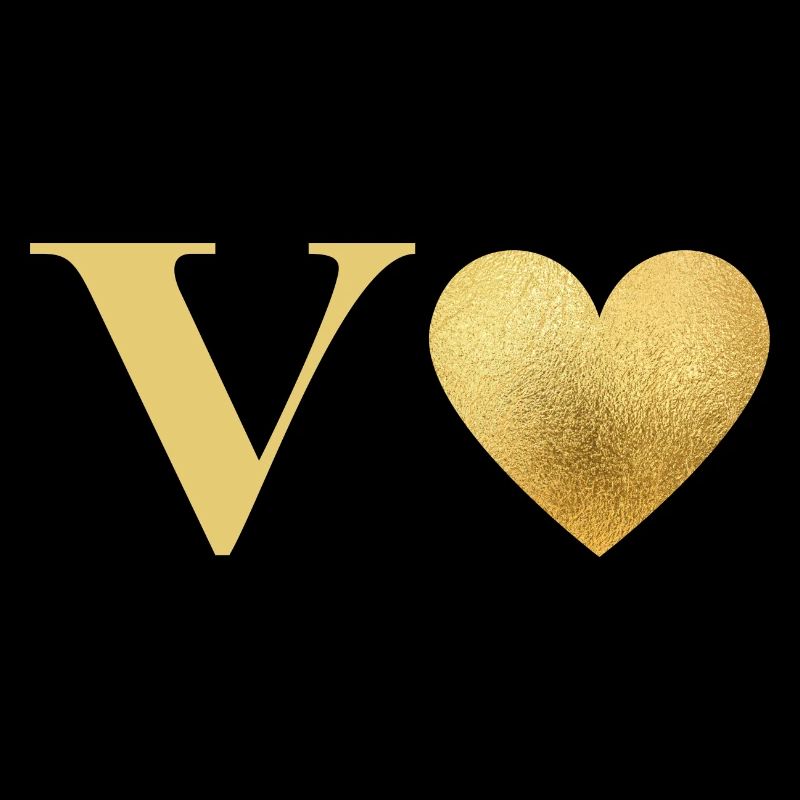 Letter v golden heart