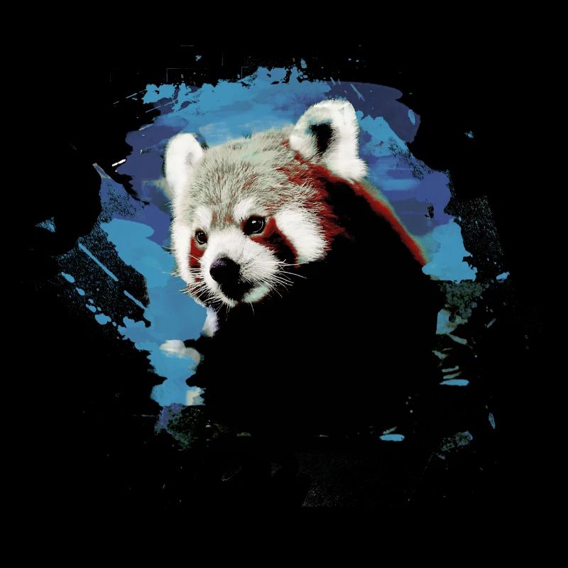 Red panda, graffiti, painting,panda bear,blue,brown