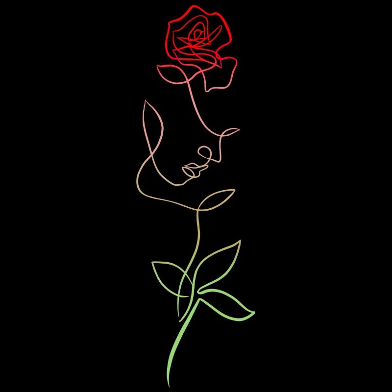 Weibliches Gesicht und Blumenrose Linie