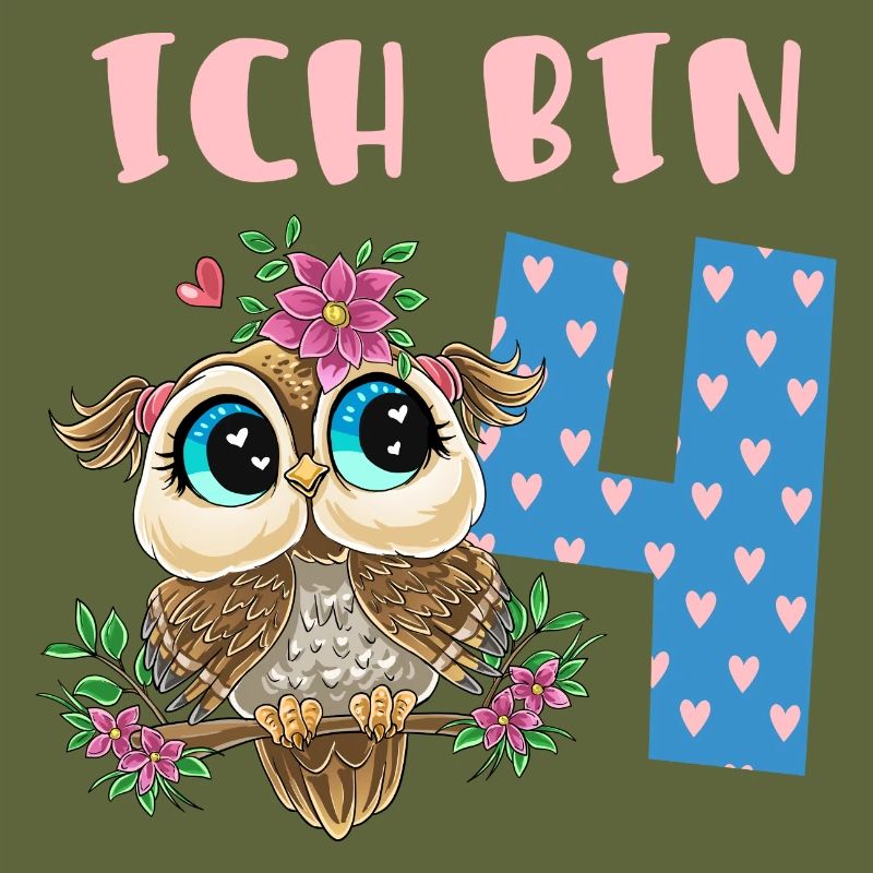 Ich Bin 4 Süße Eule Mit Blumen Mädchen Geburtstag