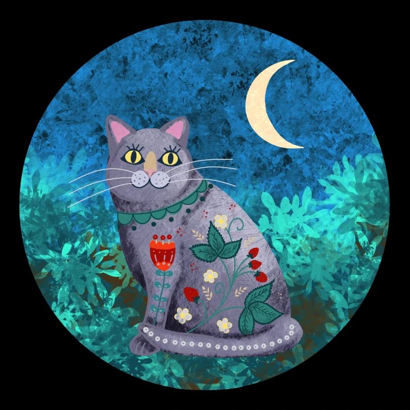 Chat de nuit chat et lune