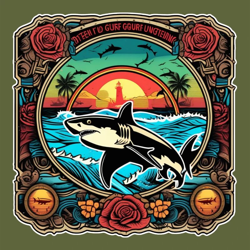 requin et coucher de soleil