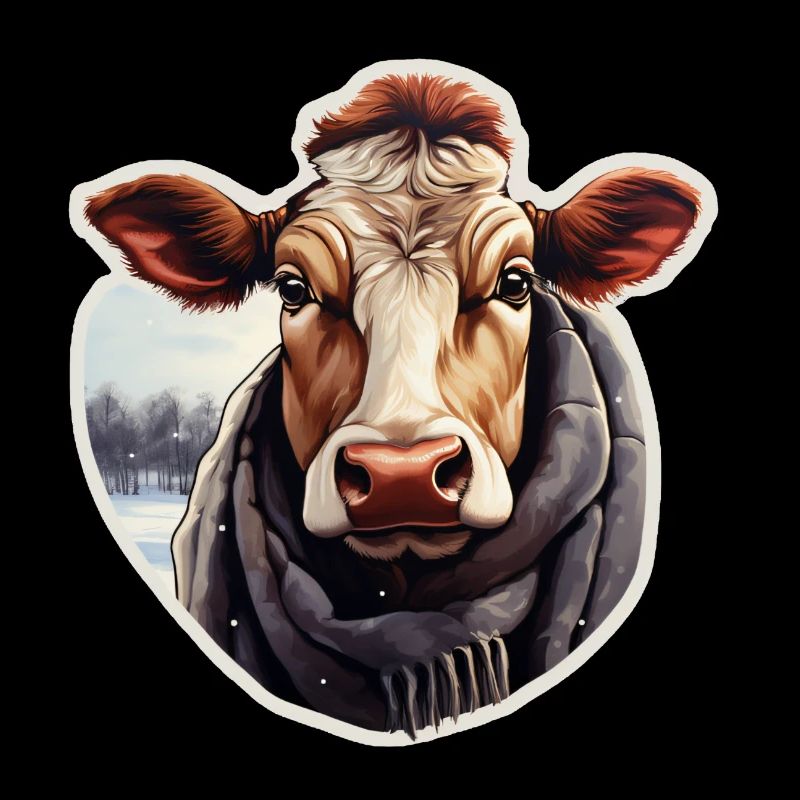 Animaux en hiver : vache avec couverture