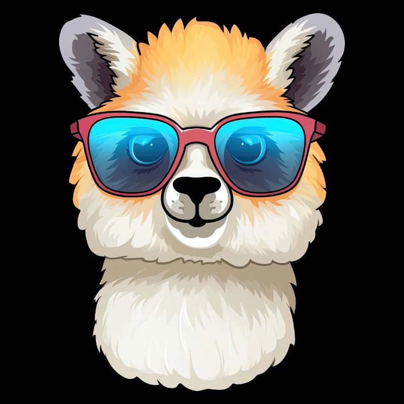Little cute alpaca wearing sunglasses.