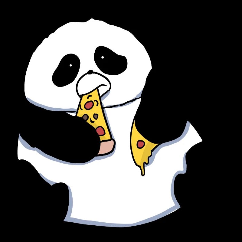 Fat Panda Bear Eating Pizza Comic Style