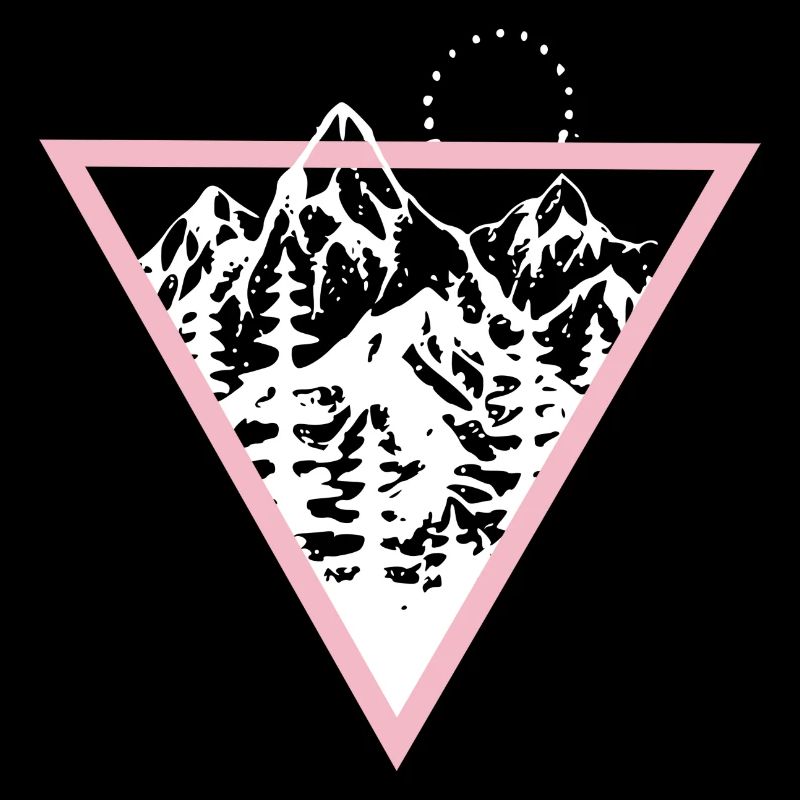 Triangle with mountains and birds