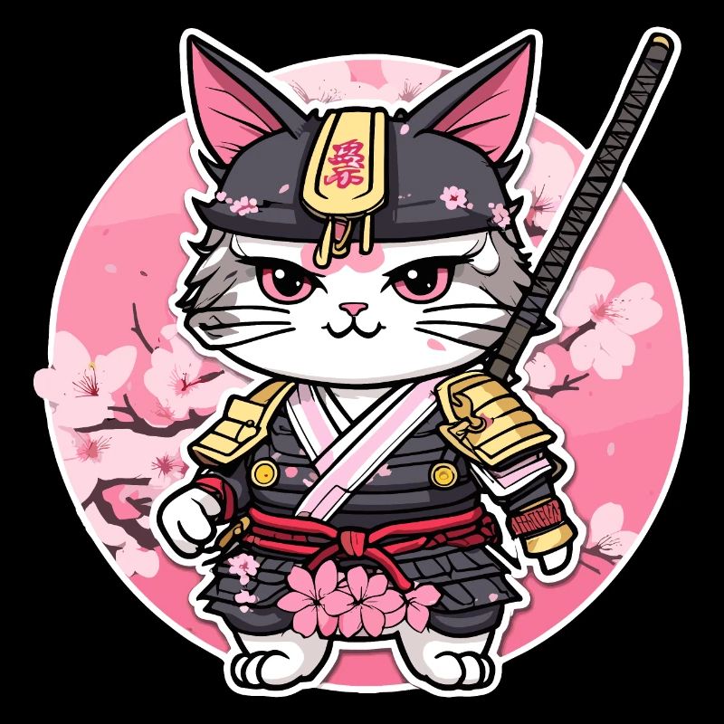 Chat samouraï & fleurs de cerisier #6