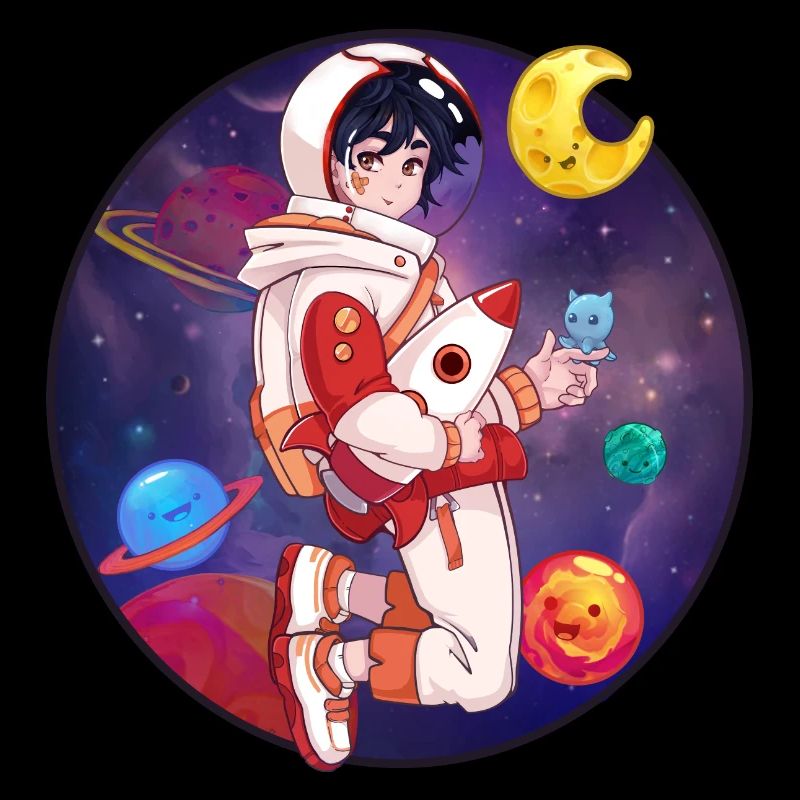 Cosmonaut boy chibi in space