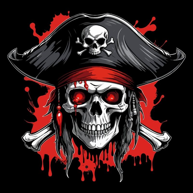 Piratenschädel mit Dreispitz und Blutspritzern