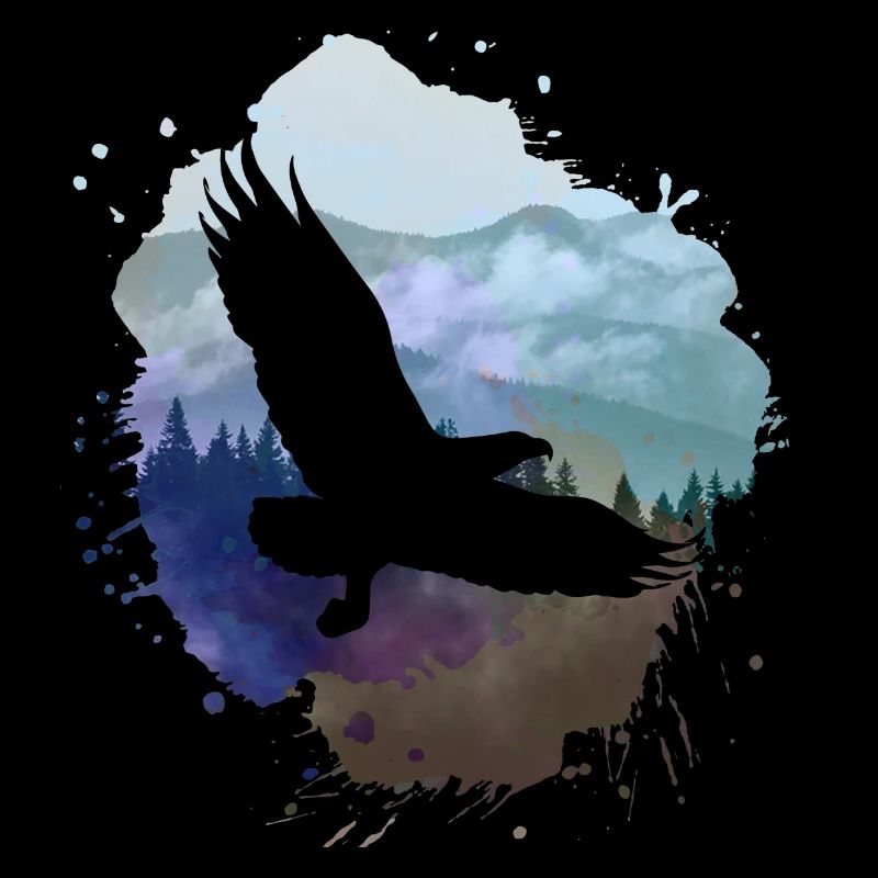 eagle,painting,grey,flies,bird,mountains,landscape