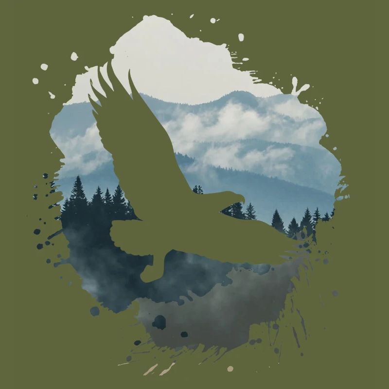 eagle,painting,grey,flies,bird,mountains,landscape