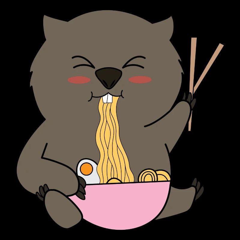 Joli rongeur wombat mangeant des nouilles ramen,