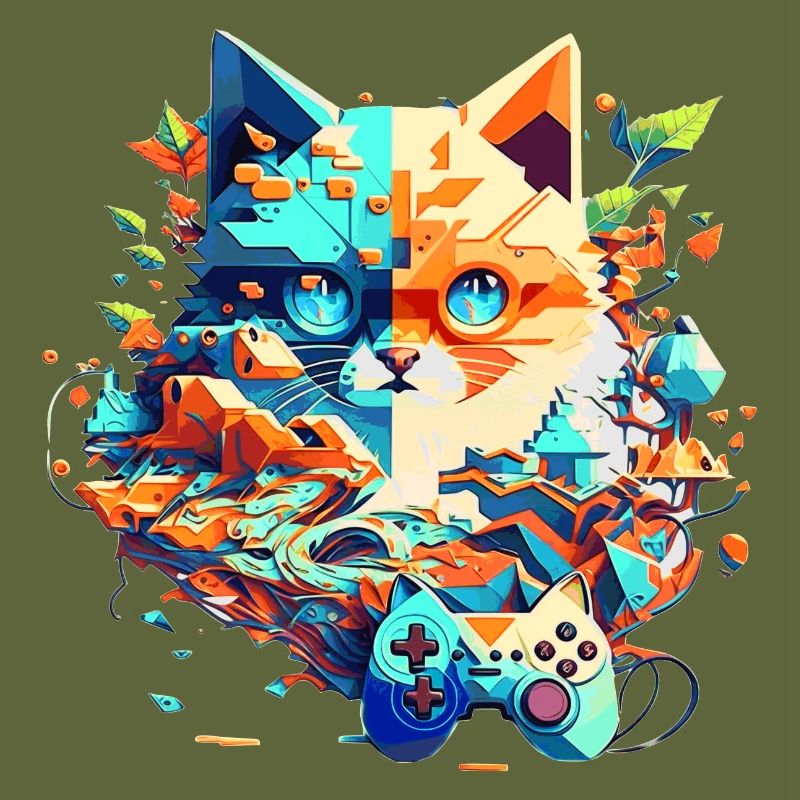 Katzengesicht als Videospieler mit Controller