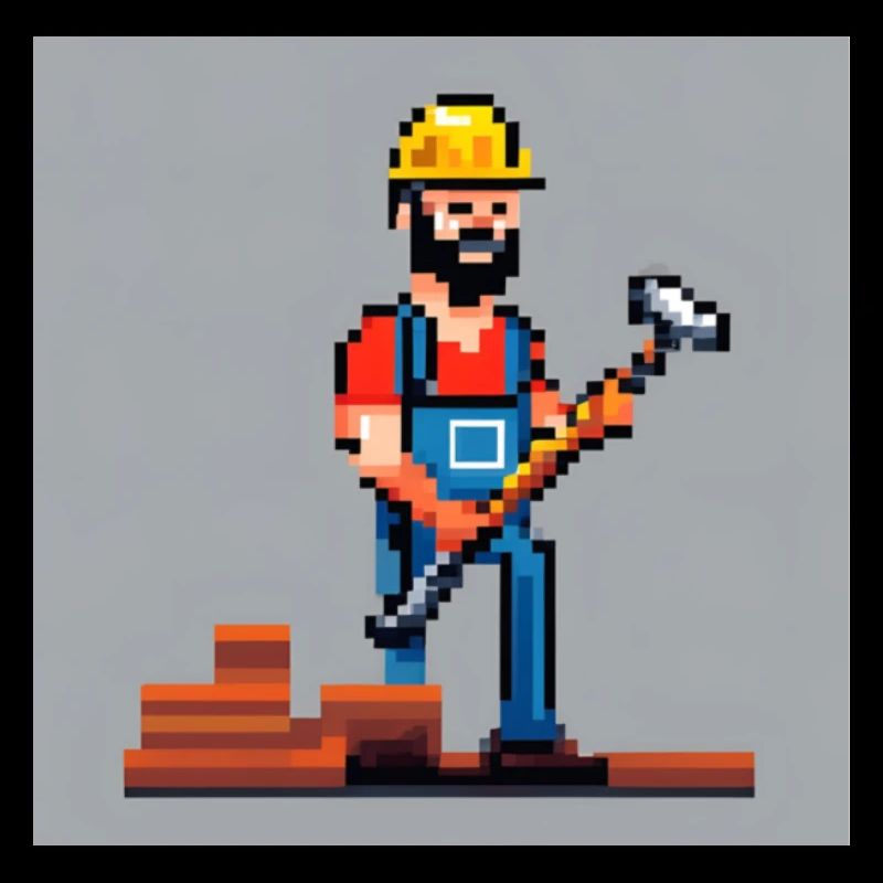 Ouvrier du bâtiment avec image pixel marteau