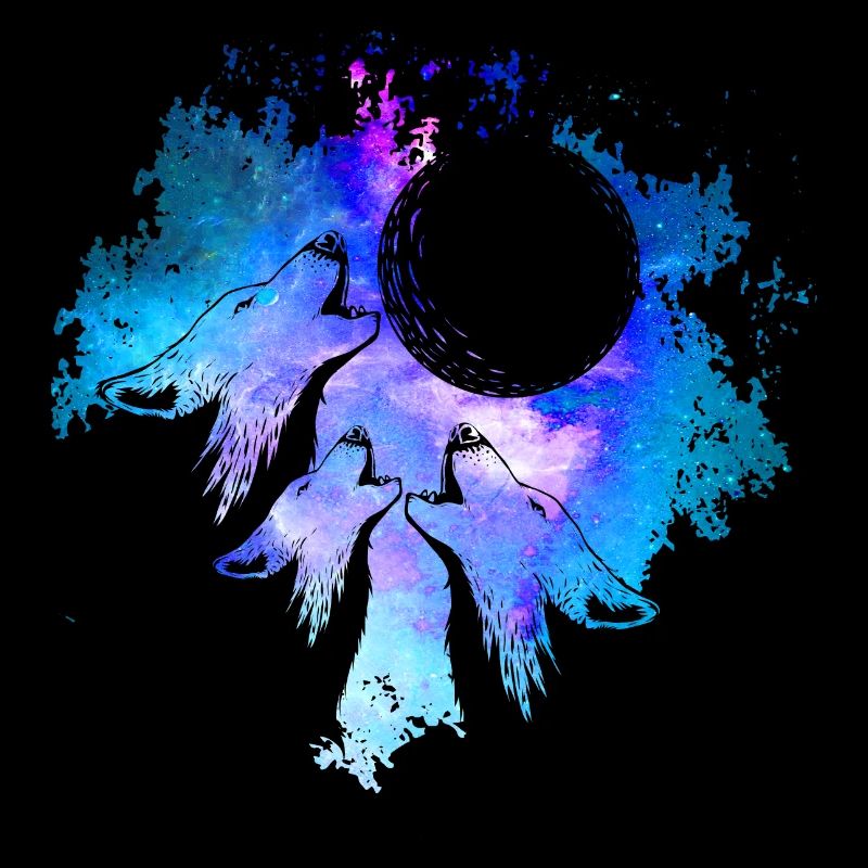 Trois loups Lune Hurlant Galaxy Idée cadeau