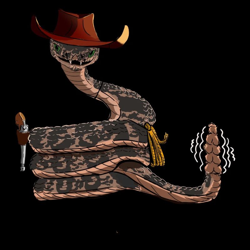 Schlange mit Cowboyhut, im Comicstil