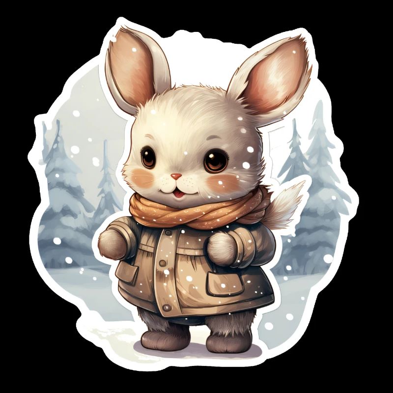 Häschen mit Schal und Jacke im Schnee