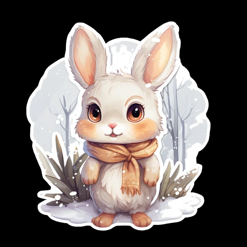 Lapin dans la neige avec écharpe