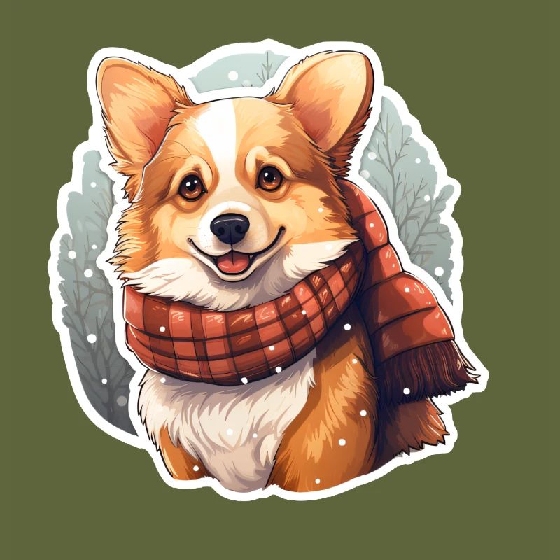 Welsh Corgi dans la neige avec écharpe