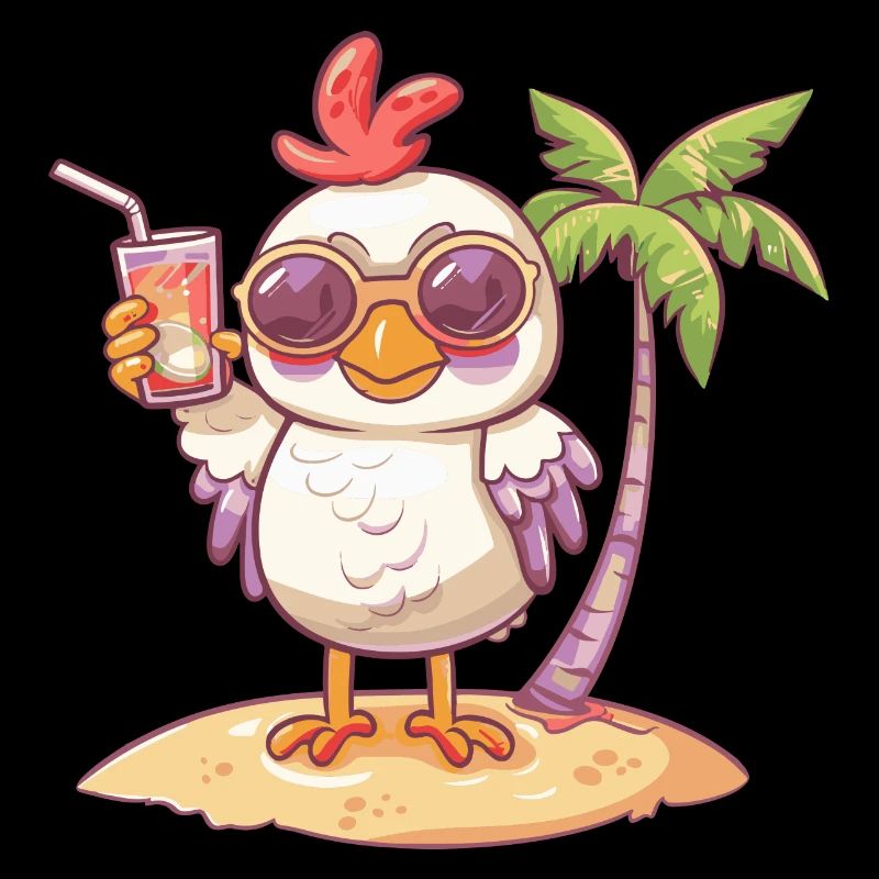 Bande dessinée de plage d’été de poulet