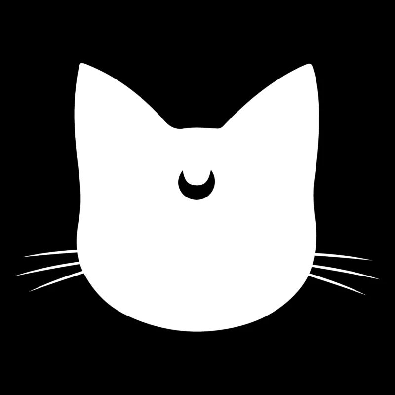 Luna - white cat with a black crescent moon