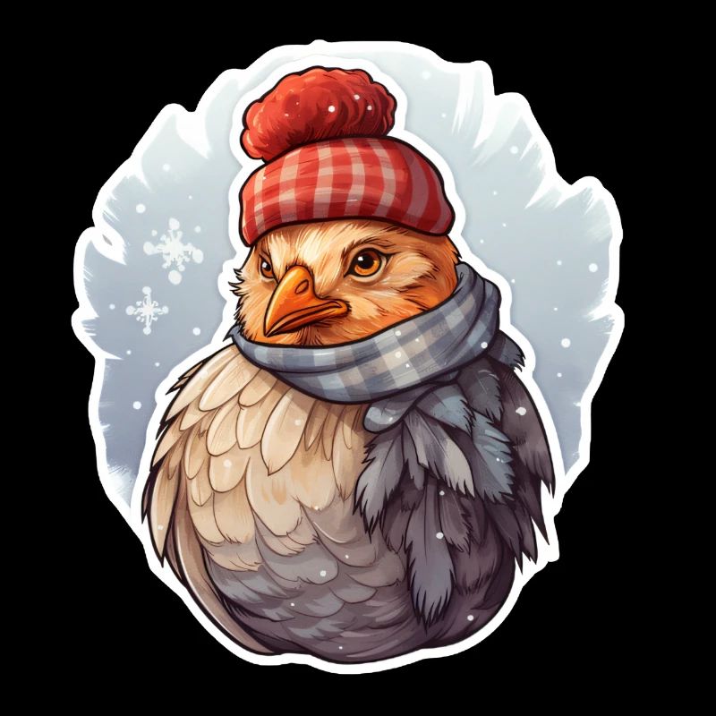 Poulet avec chapeau et écharpe