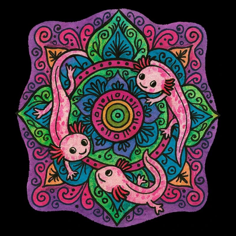 Cute Pink Axolotl Mandala Design