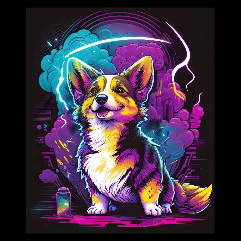 Synthwave Corgi - Retro Futuristic Pet Art