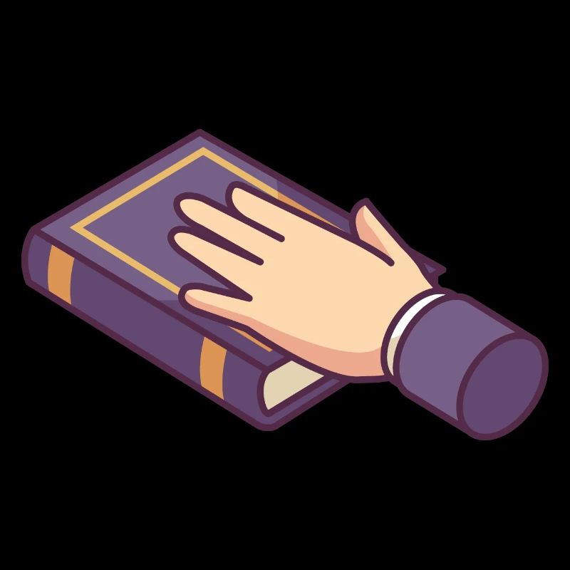 Hand schwört auf ein Buch.