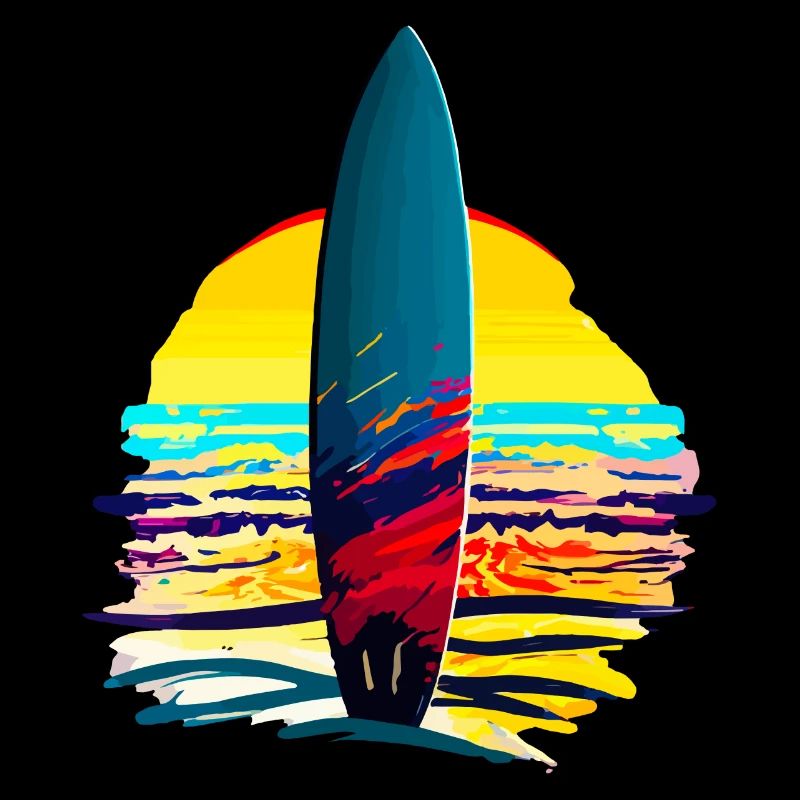 Planche de surf avec couché de soleil