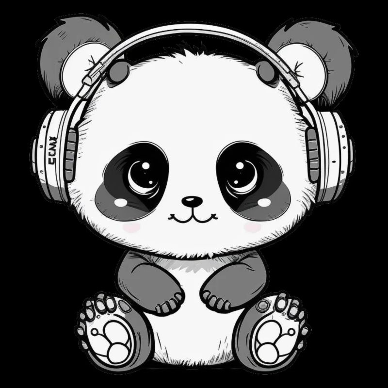 Kawaii Cute Happy Panda mit Kopfhörern