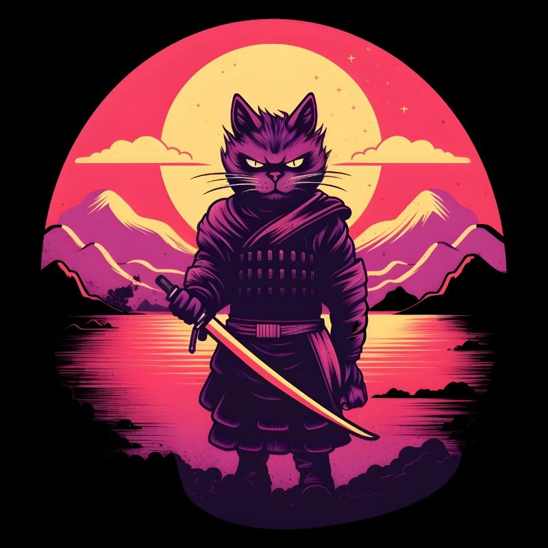 Synthwave samurai Cat