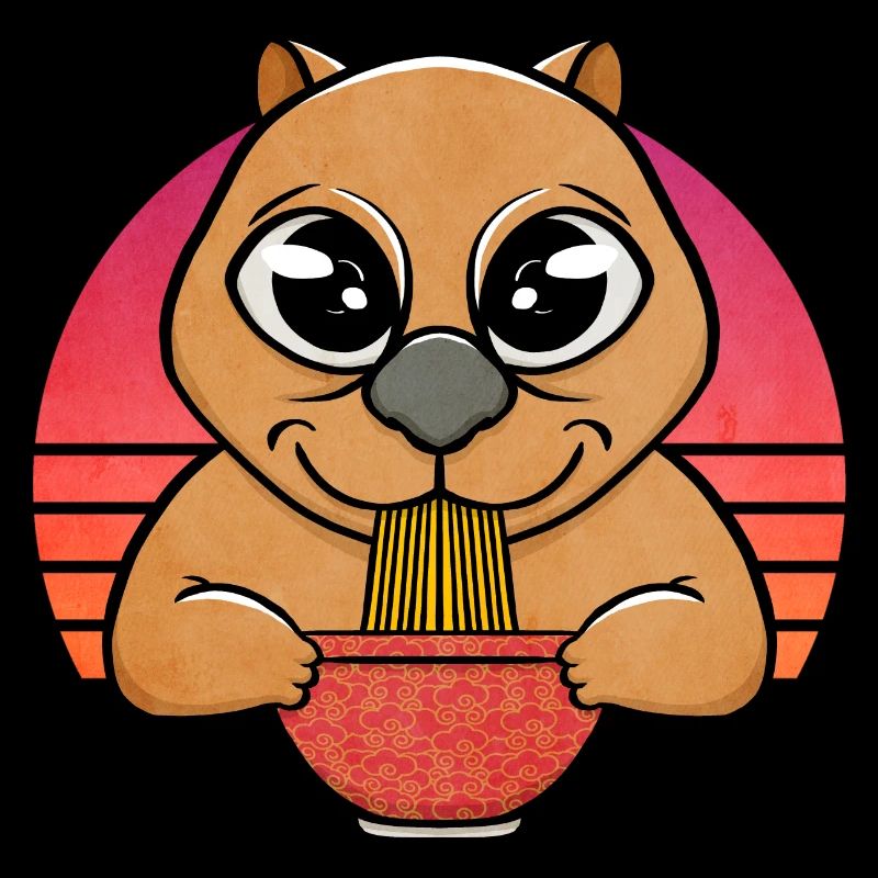 Wombat mangeant des nouilles ramen, mignon