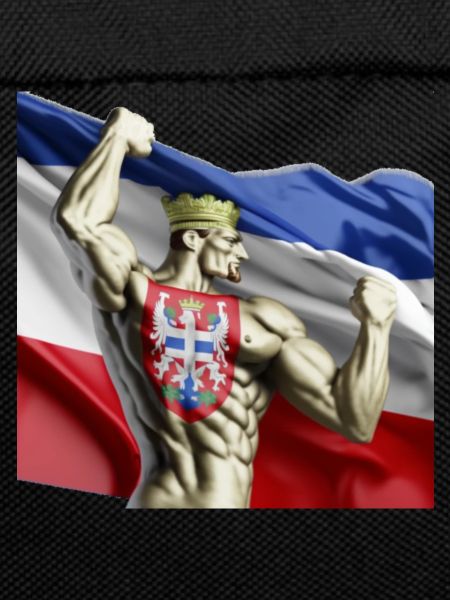 Muscleman holds Serbian flag