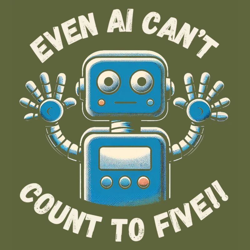 Robot confus (IA) avec 12 doigts en couleur