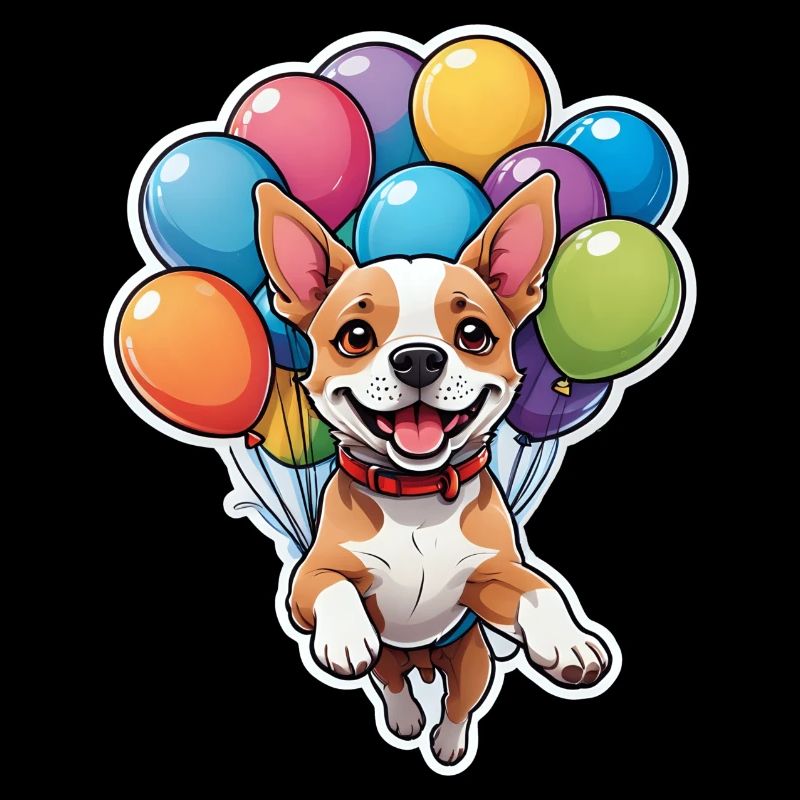 Hund mit bunten Luftballons