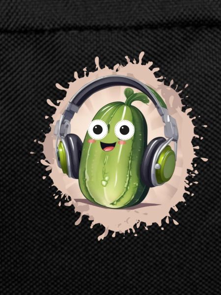 Cucumber, headphones, illustration, retro