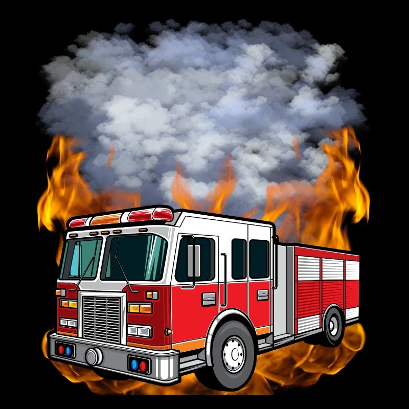 Fire brigade - Fire engine against flames and smoke